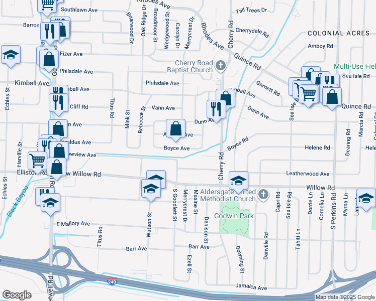 map of restaurants, bars, coffee shops, grocery stores, and more near 4301 Judy Cove in Memphis