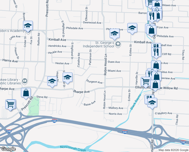 map of restaurants, bars, coffee shops, grocery stores, and more near 3638 Sturgeon Avenue in Memphis