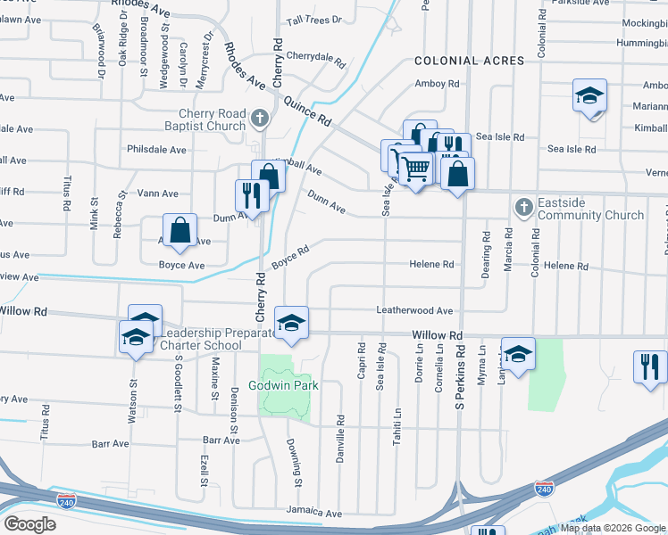 map of restaurants, bars, coffee shops, grocery stores, and more near 4464 East Dearing Road in Memphis