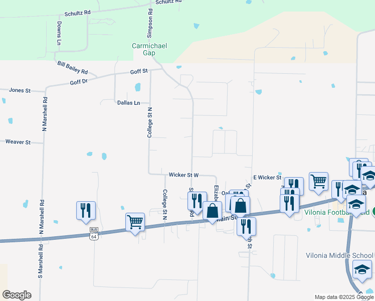 map of restaurants, bars, coffee shops, grocery stores, and more near 43 Simpson Road in Vilonia
