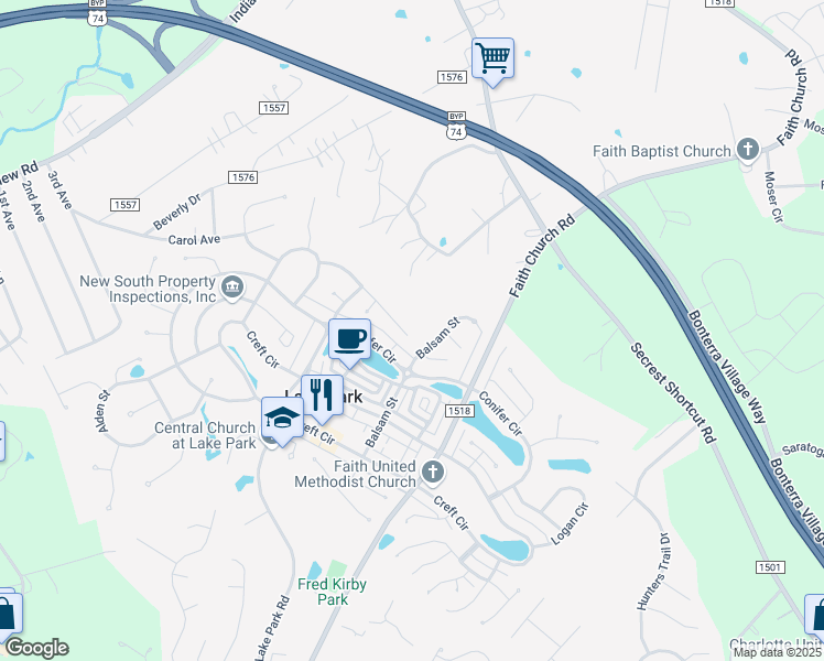 map of restaurants, bars, coffee shops, grocery stores, and more near 6104 Trevor Simpson Drive in Indian Trail