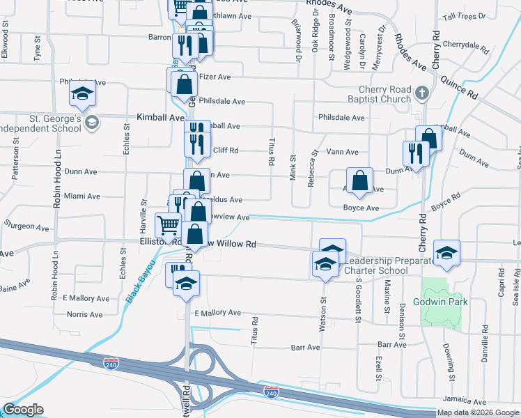 map of restaurants, bars, coffee shops, grocery stores, and more near 4079 Geraldus Avenue in Memphis