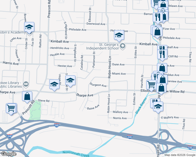 map of restaurants, bars, coffee shops, grocery stores, and more near 3638 Sturgeon Avenue in Memphis