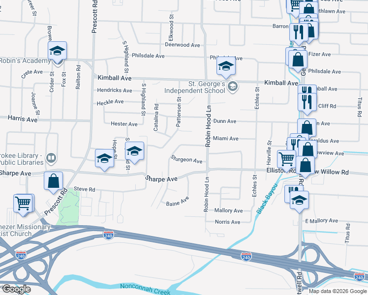 map of restaurants, bars, coffee shops, grocery stores, and more near 3638 Sturgeon Avenue in Memphis
