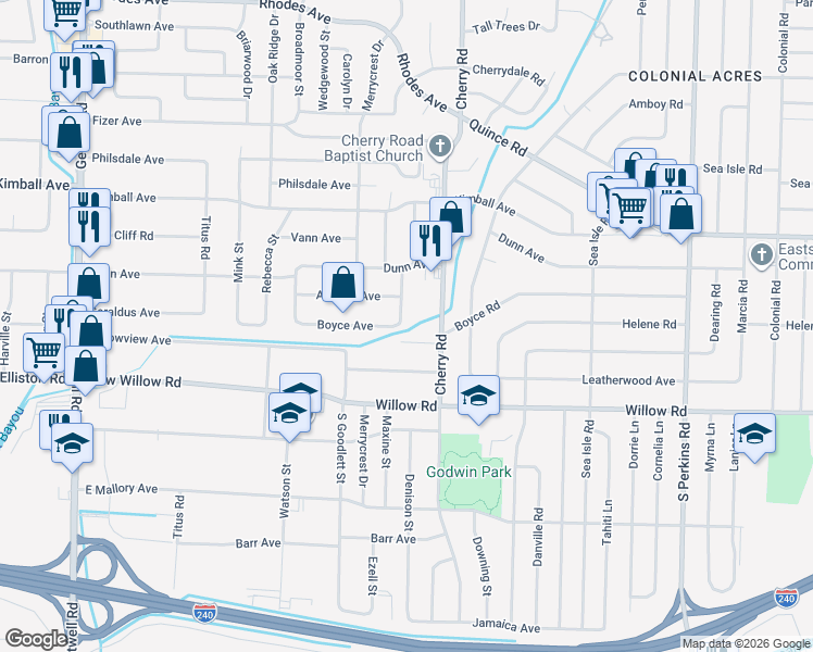 map of restaurants, bars, coffee shops, grocery stores, and more near in Memphis