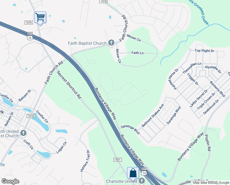 map of restaurants, bars, coffee shops, grocery stores, and more near 6748 Secrest Short Cut Road in Indian Trail