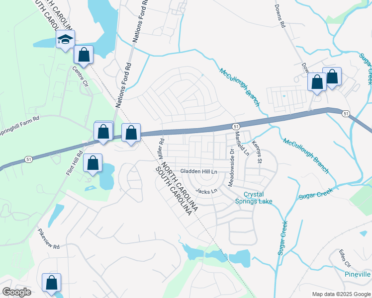 map of restaurants, bars, coffee shops, grocery stores, and more near 11422 Founders Park Lane in Pineville
