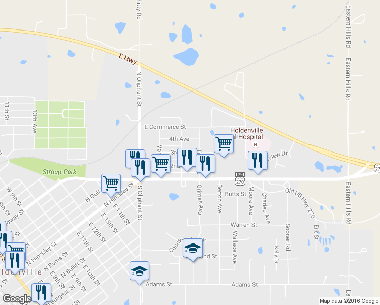 map of restaurants, bars, coffee shops, grocery stores, and more near 398 3rd Avenue in Holdenville