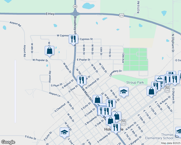 map of restaurants, bars, coffee shops, grocery stores, and more near 424 West 8th Street in Holdenville
