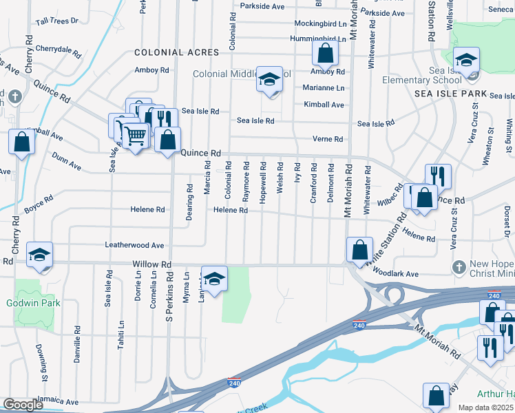 map of restaurants, bars, coffee shops, grocery stores, and more near 4812 Helene Road in Memphis