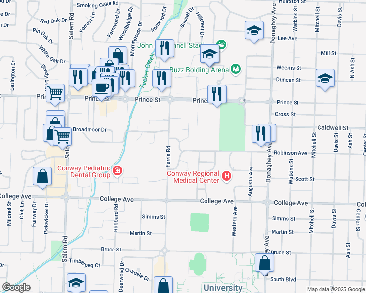 map of restaurants, bars, coffee shops, grocery stores, and more near 11 Stagecoach Street in Conway