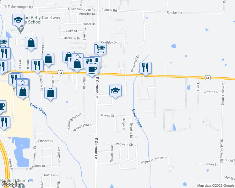 map of restaurants, bars, coffee shops, grocery stores, and more near 2612 Florence Mattison Road in Conway