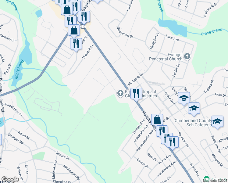 map of restaurants, bars, coffee shops, grocery stores, and more near 2500-2698 Providence St in Fayetteville