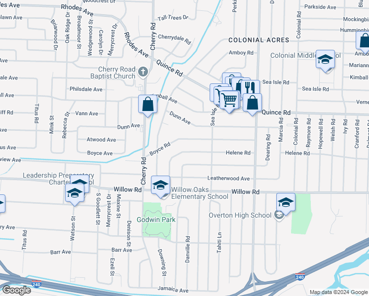 map of restaurants, bars, coffee shops, grocery stores, and more near 4460 Helene Road in Memphis