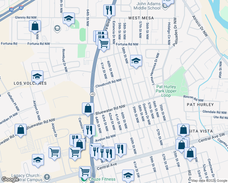 map of restaurants, bars, coffee shops, grocery stores, and more near 464 60th Street Northwest in Albuquerque