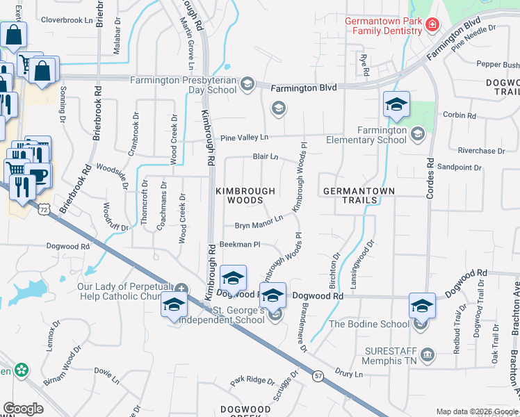 map of restaurants, bars, coffee shops, grocery stores, and more near 2178 Wentworth Lane in Germantown