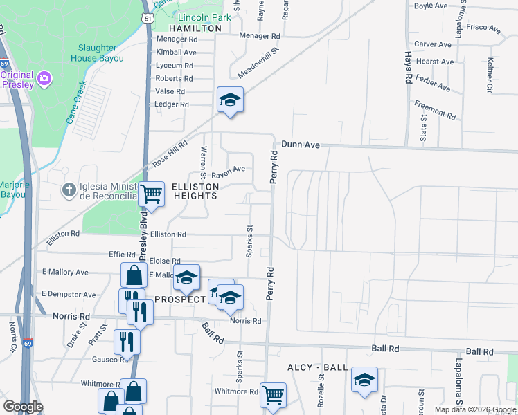 map of restaurants, bars, coffee shops, grocery stores, and more near 1571 Merlin Avenue in Memphis