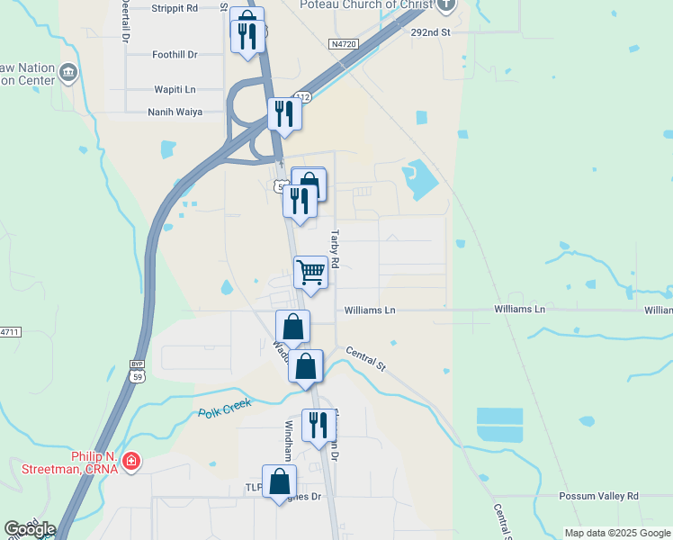 map of restaurants, bars, coffee shops, grocery stores, and more near 1006 Tarby Road in Poteau