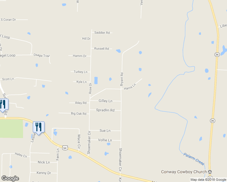 map of restaurants, bars, coffee shops, grocery stores, and more near 70 Shoemaker Circle in Conway