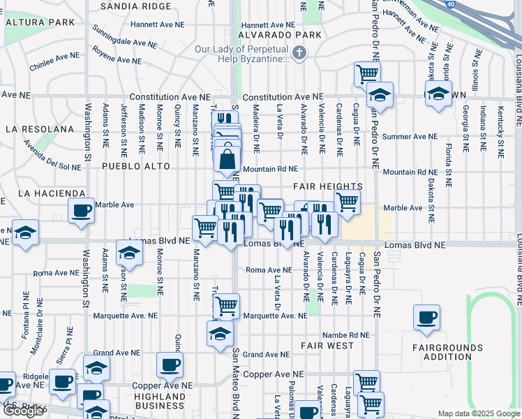 map of restaurants, bars, coffee shops, grocery stores, and more near 5413 Marble Avenue in Albuquerque