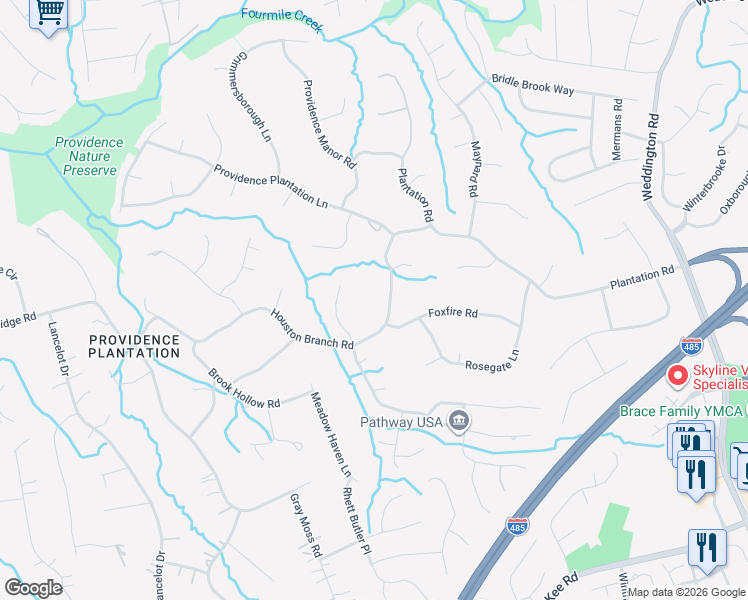 map of restaurants, bars, coffee shops, grocery stores, and more near 2408 Houston Branch Road in Charlotte