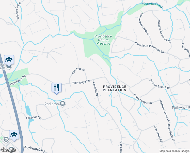 map of restaurants, bars, coffee shops, grocery stores, and more near 3216 High Ridge Road in Charlotte