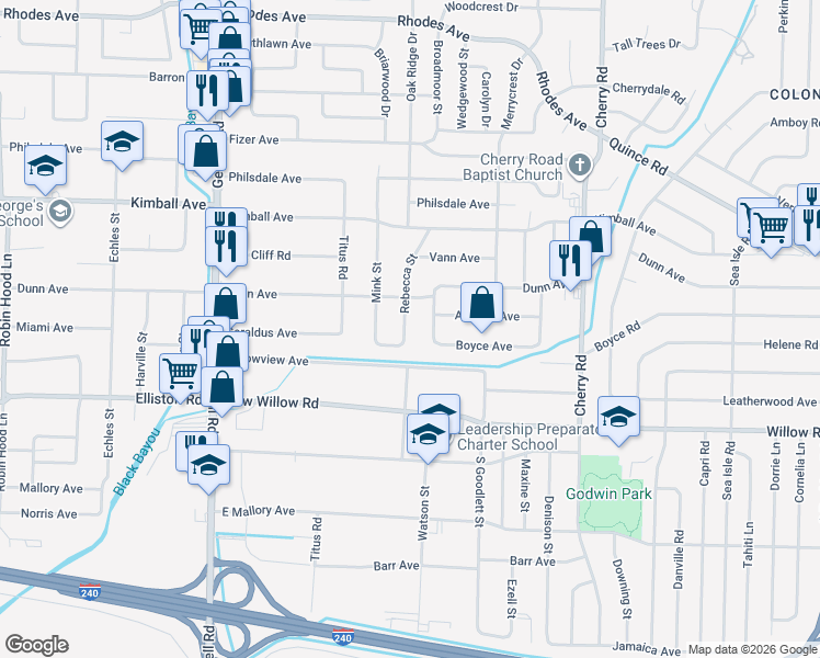 map of restaurants, bars, coffee shops, grocery stores, and more near 1552 Rebecca Street in Memphis