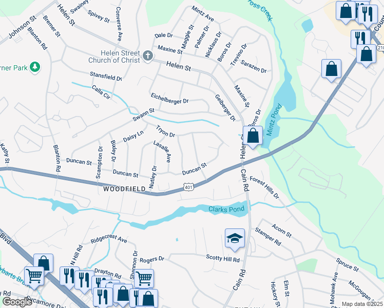 map of restaurants, bars, coffee shops, grocery stores, and more near 1623 Van Buren Avenue in Fayetteville