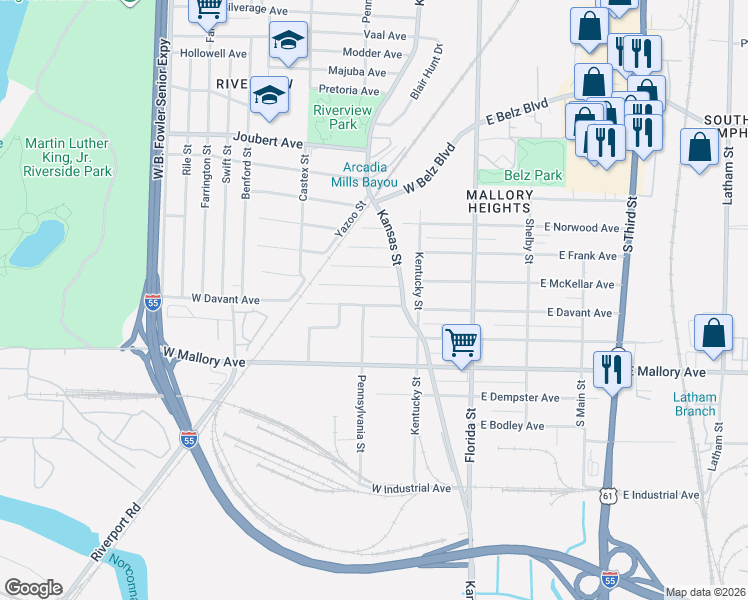 map of restaurants, bars, coffee shops, grocery stores, and more near 139 West McKellar Avenue in Memphis