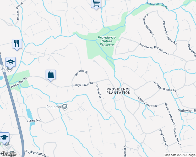 map of restaurants, bars, coffee shops, grocery stores, and more near 3216 High Ridge Road in Charlotte