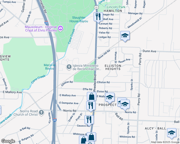 map of restaurants, bars, coffee shops, grocery stores, and more near in Memphis