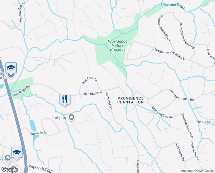 map of restaurants, bars, coffee shops, grocery stores, and more near 3216 High Ridge Road in Charlotte