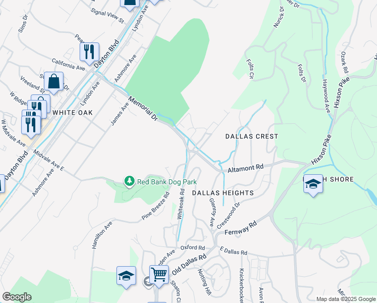 map of restaurants, bars, coffee shops, grocery stores, and more near 1701 Memorial Drive in Chattanooga