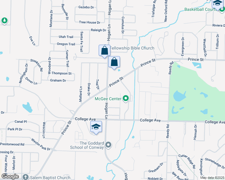 map of restaurants, bars, coffee shops, grocery stores, and more near 4095 Prince Street in Conway