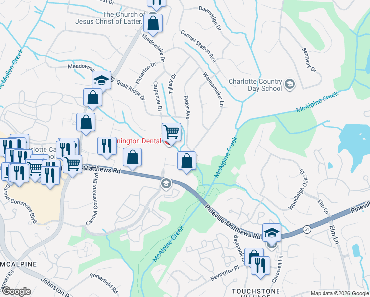 map of restaurants, bars, coffee shops, grocery stores, and more near 6020 Ryder Avenue in Charlotte
