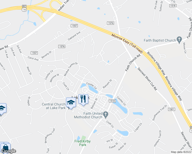 map of restaurants, bars, coffee shops, grocery stores, and more near 6116 Trevor Simpson Drive in Indian Trail