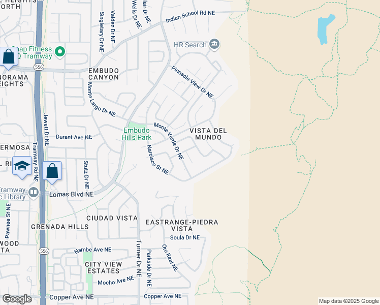map of restaurants, bars, coffee shops, grocery stores, and more near 14009 Pine Butte Road Northeast in Albuquerque
