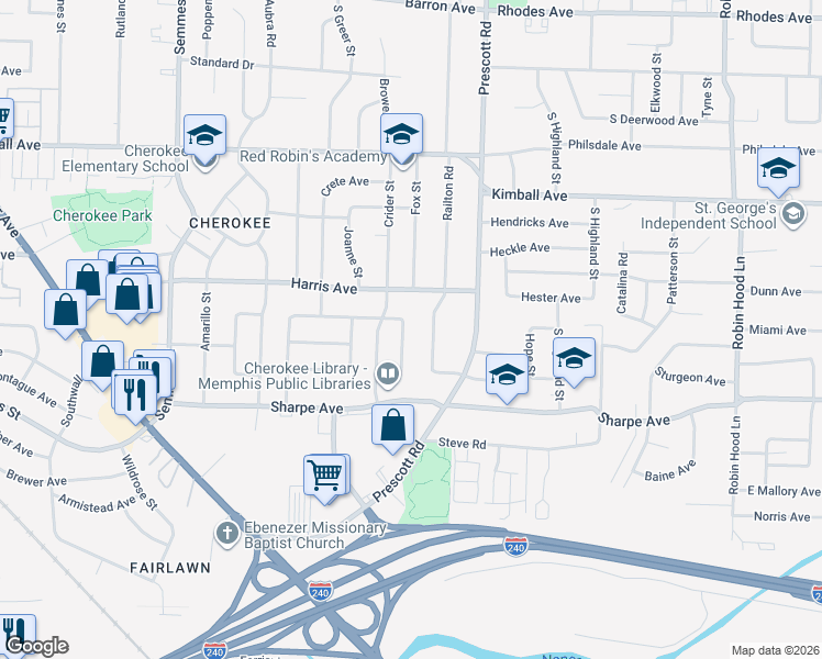 map of restaurants, bars, coffee shops, grocery stores, and more near 1538 Eastlawn Street in Memphis