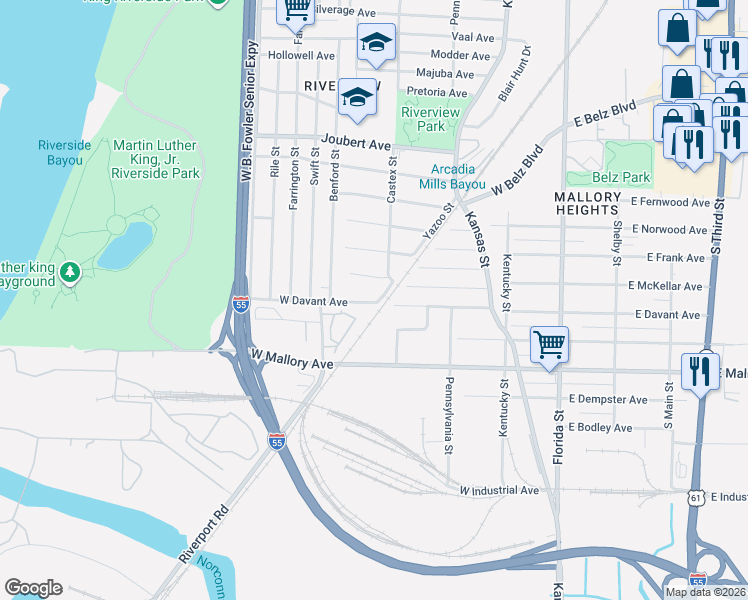 map of restaurants, bars, coffee shops, grocery stores, and more near 229 West McKellar Avenue in Memphis