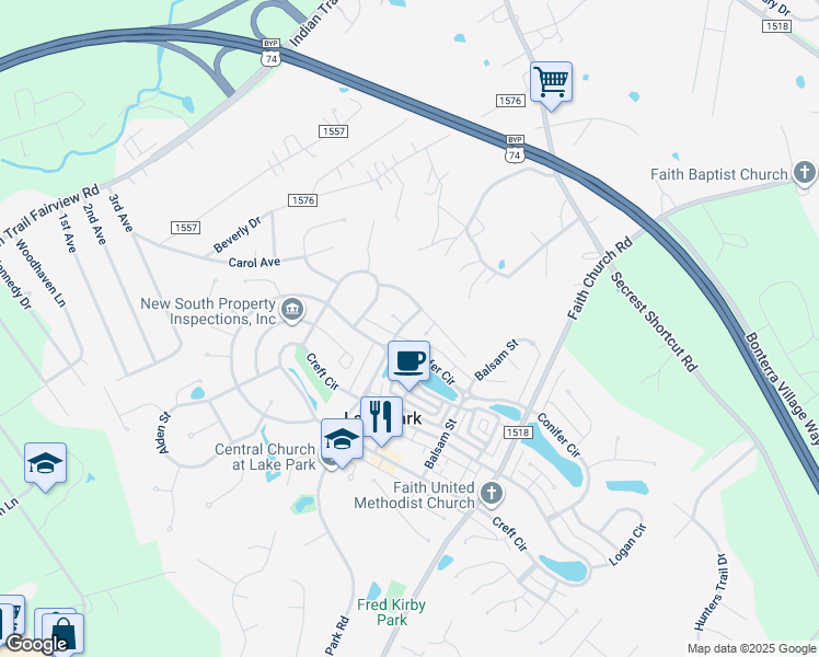 map of restaurants, bars, coffee shops, grocery stores, and more near 4006 Lake Park Road in Indian Trail