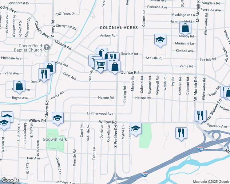 map of restaurants, bars, coffee shops, grocery stores, and more near in Memphis