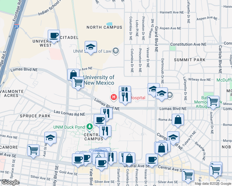 map of restaurants, bars, coffee shops, grocery stores, and more near 915 Camino de Salud in Albuquerque