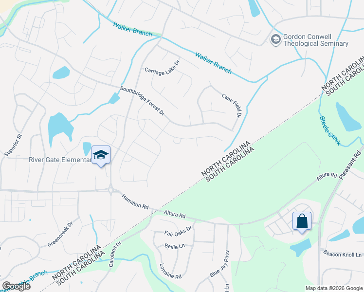 map of restaurants, bars, coffee shops, grocery stores, and more near 14240 Southbridge Forest Drive in Charlotte