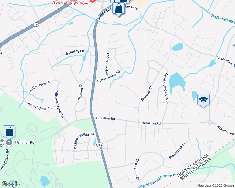map of restaurants, bars, coffee shops, grocery stores, and more near 12440 Lanier Islands Circle in Charlotte