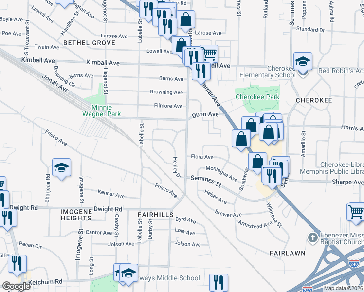 map of restaurants, bars, coffee shops, grocery stores, and more near 2748 Smith Haven Drive in Memphis