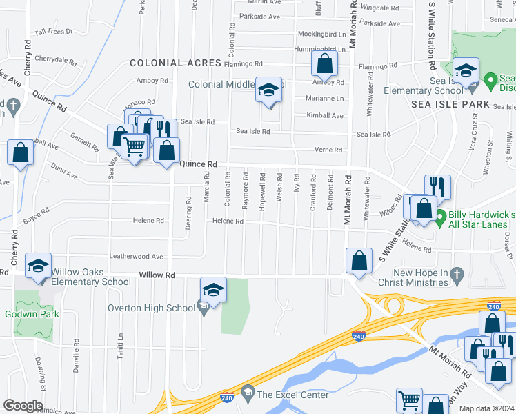 map of restaurants, bars, coffee shops, grocery stores, and more near 1551 Hopewell Road in Memphis
