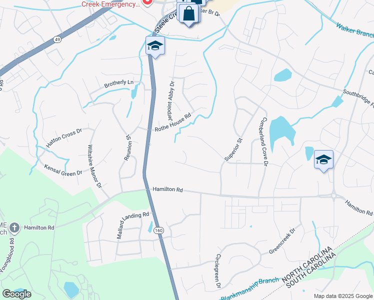 map of restaurants, bars, coffee shops, grocery stores, and more near 12440 Lanier Islands Circle in Charlotte