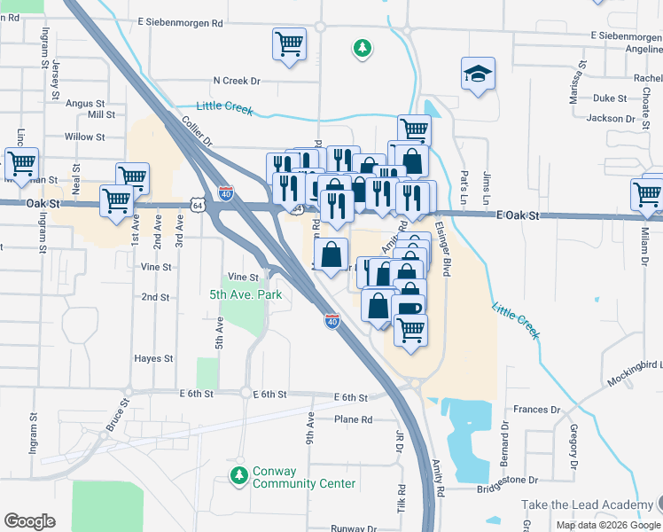 map of restaurants, bars, coffee shops, grocery stores, and more near 900-998 Halter Road in Conway