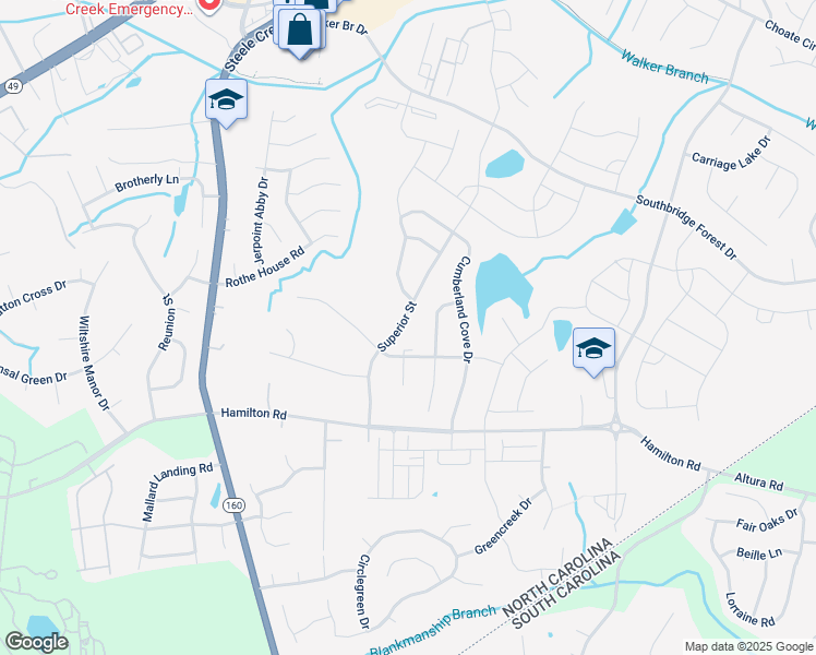 map of restaurants, bars, coffee shops, grocery stores, and more near 15120 Superior Street in Charlotte