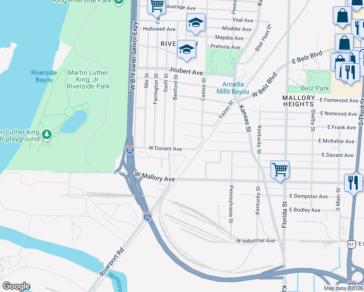 map of restaurants, bars, coffee shops, grocery stores, and more near 274 West Davant Avenue in Memphis